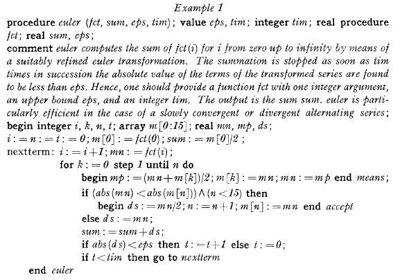 The first example program in the ALGOL 60 report.