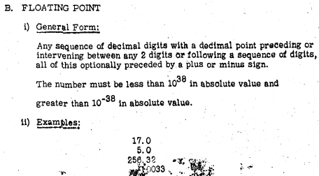 The description of real numbers in the FORTRAN report.