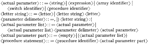 The formal description of the ALGOL 60 procedure statement.